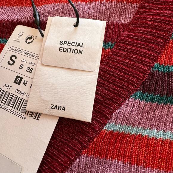 Zara Stripe Metallic Thread Knitwear Cardigan Sweater Small NWT - Picture 6 of 15